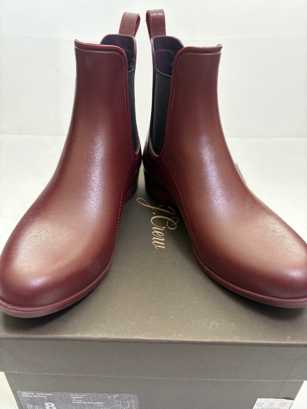 JCrew Matte Chelsea Rain Boot in Dark Burgundy Sz 8